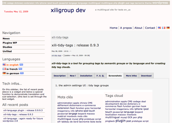 La page d'accueil de xiligroup dev